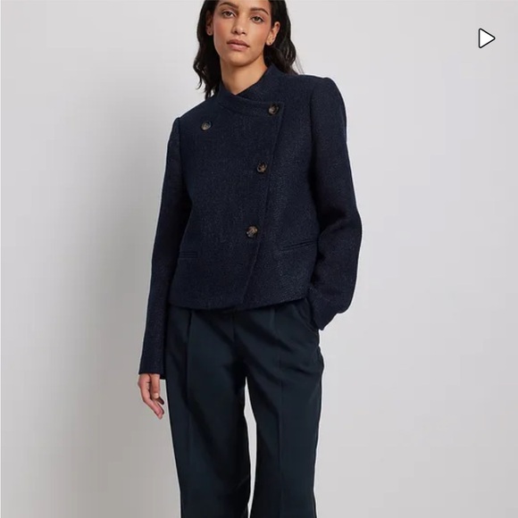 Claire Rose x NA-KD Womens boxy fit blazer jacket Navy size 34 - Picture 1 of 8